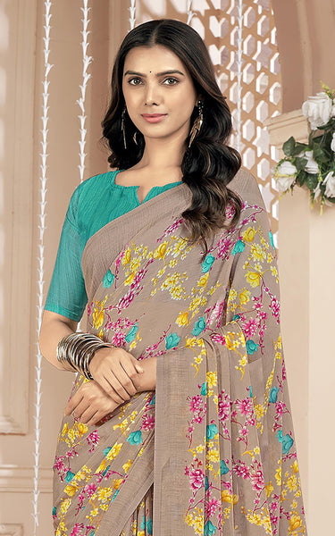 Floral Print, Graphic Print Kalamkari Chiffon, Georgette Saree (Coral Blush)