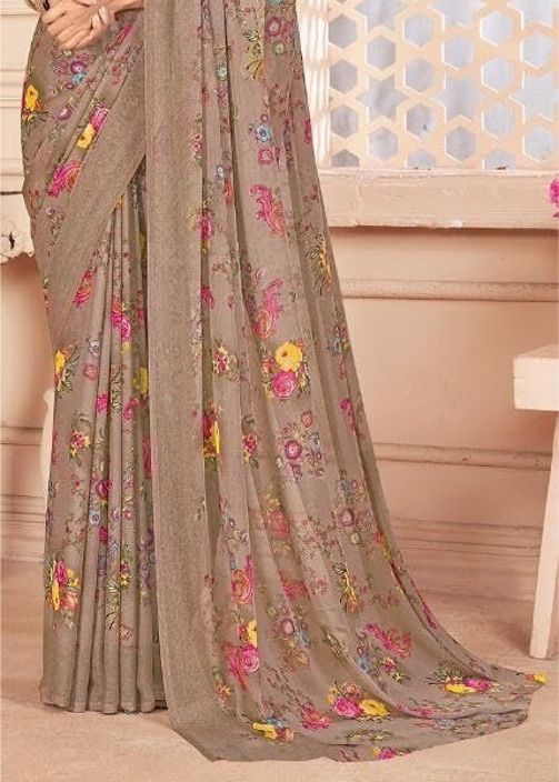 Floral Print Daily Wear Chiffon Saree (Yellow & Green)