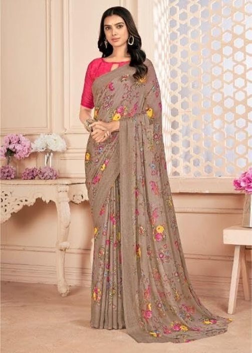 Floral Print Daily Wear Chiffon Saree (Yellow & Green)
