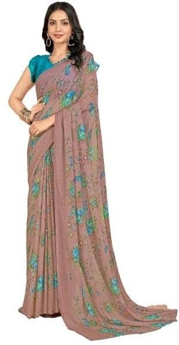 Floral Printed Chiffon Georgette Saree (Rose Taupe)