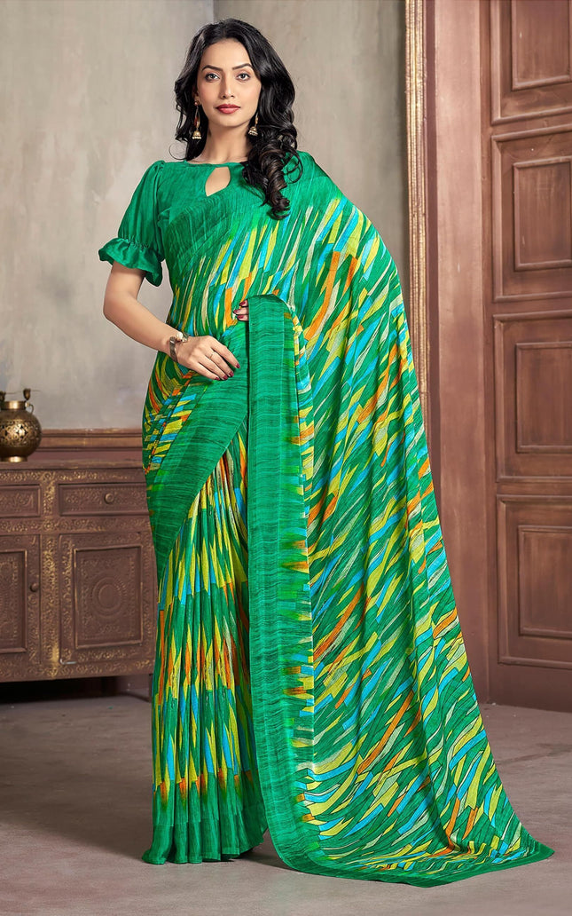Printed Daily Wear Chiffon Saree (Multicolor)