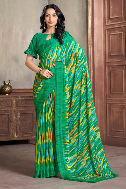 Printed Daily Wear Chiffon Saree (Multicolor)