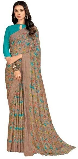 Floral Print Kalamkari Chiffon, Georgette Saree (Multicolor)