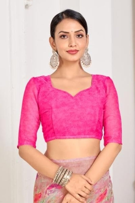 Floral Print, Graphic Print, Printed Bandhani Chiffon, Georgette Saree (Pink)