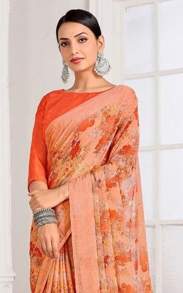 Floral Print, Graphic Print, Printed Bandhani Chiffon, Georgette Saree (Pink)