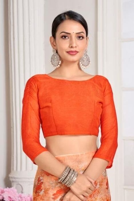 Floral Print Chiffon Georgette Saree (Orange)