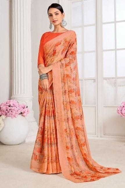 Floral Print, Graphic Print, Printed Bandhani Chiffon, Georgette Saree (Pink)