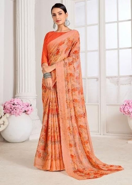 Floral Print, Graphic Print, Printed Bandhani Chiffon, Georgette Saree (Pink)