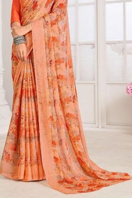 Floral Print, Graphic Print, Printed Bandhani Chiffon, Georgette Saree (Pink)