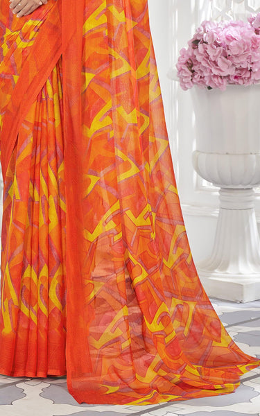 Graphic Print, Printed Bollywood Chiffon, Georgette Saree (Yellow)