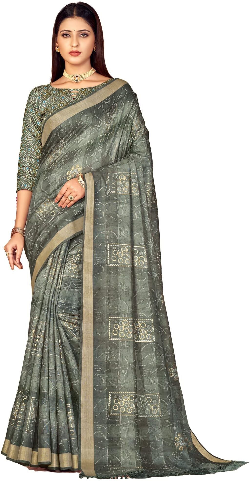 Shaded Saree with Zari Border and Soft Cotton (Grey)
