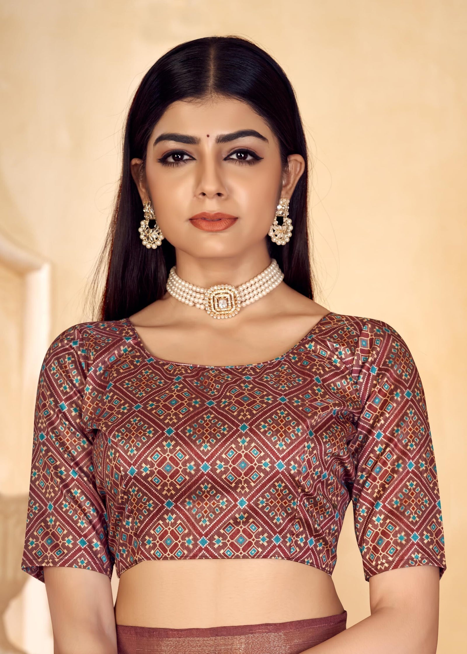 Checkered Bollywood Chanderi Cotton Silk Saree (Rusty Maroon)