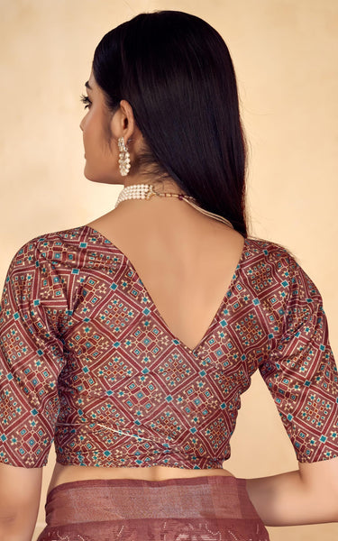 Checkered Bollywood Chanderi Cotton Silk Saree (Rusty Maroon)