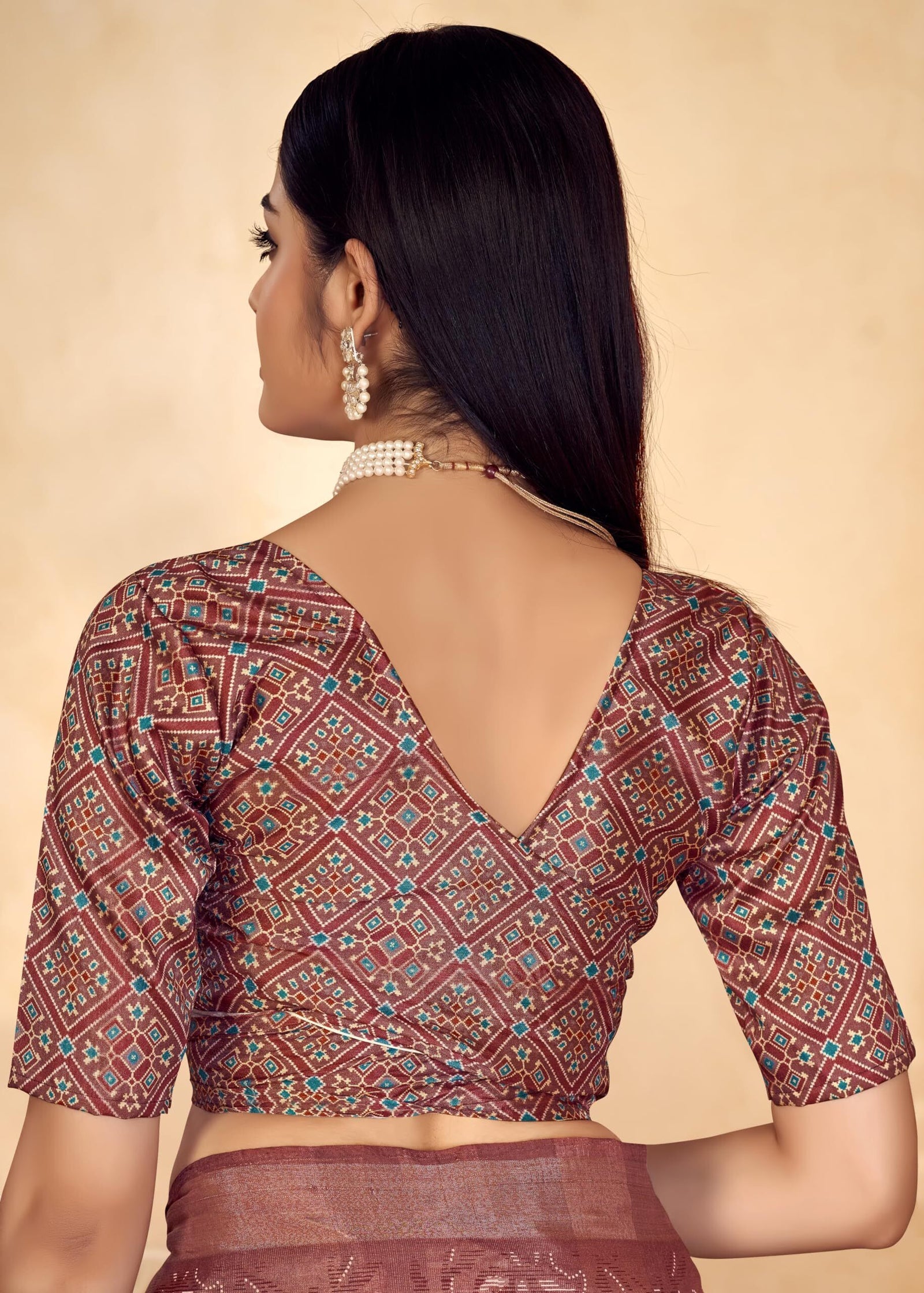 Checkered Bollywood Chanderi Cotton Silk Saree (Rusty Maroon)