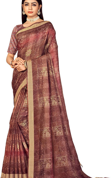 Checkered Bollywood Chanderi Cotton Silk Saree (Rusty Maroon)