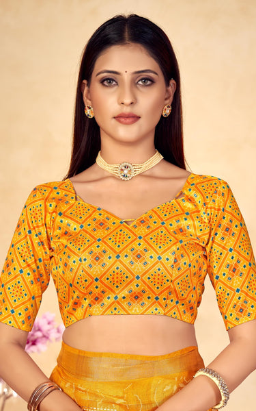 Trendy Shaded Saree with All Over Zari Lining Soft Cotton (Orange)