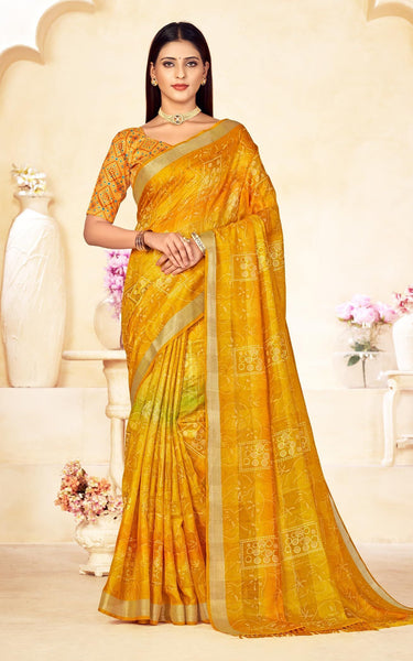 Trendy Shaded Saree with All Over Zari Lining Soft Cotton (Orange)