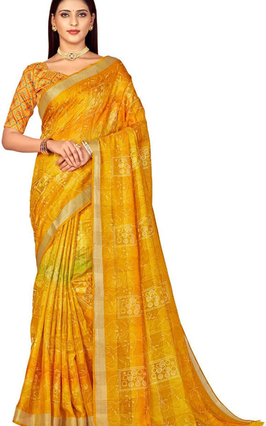 Trendy Shaded Saree with All Over Zari Lining Soft Cotton (Orange)