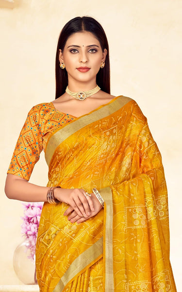 Trendy Shaded Saree with All Over Zari Lining Soft Cotton (Orange)