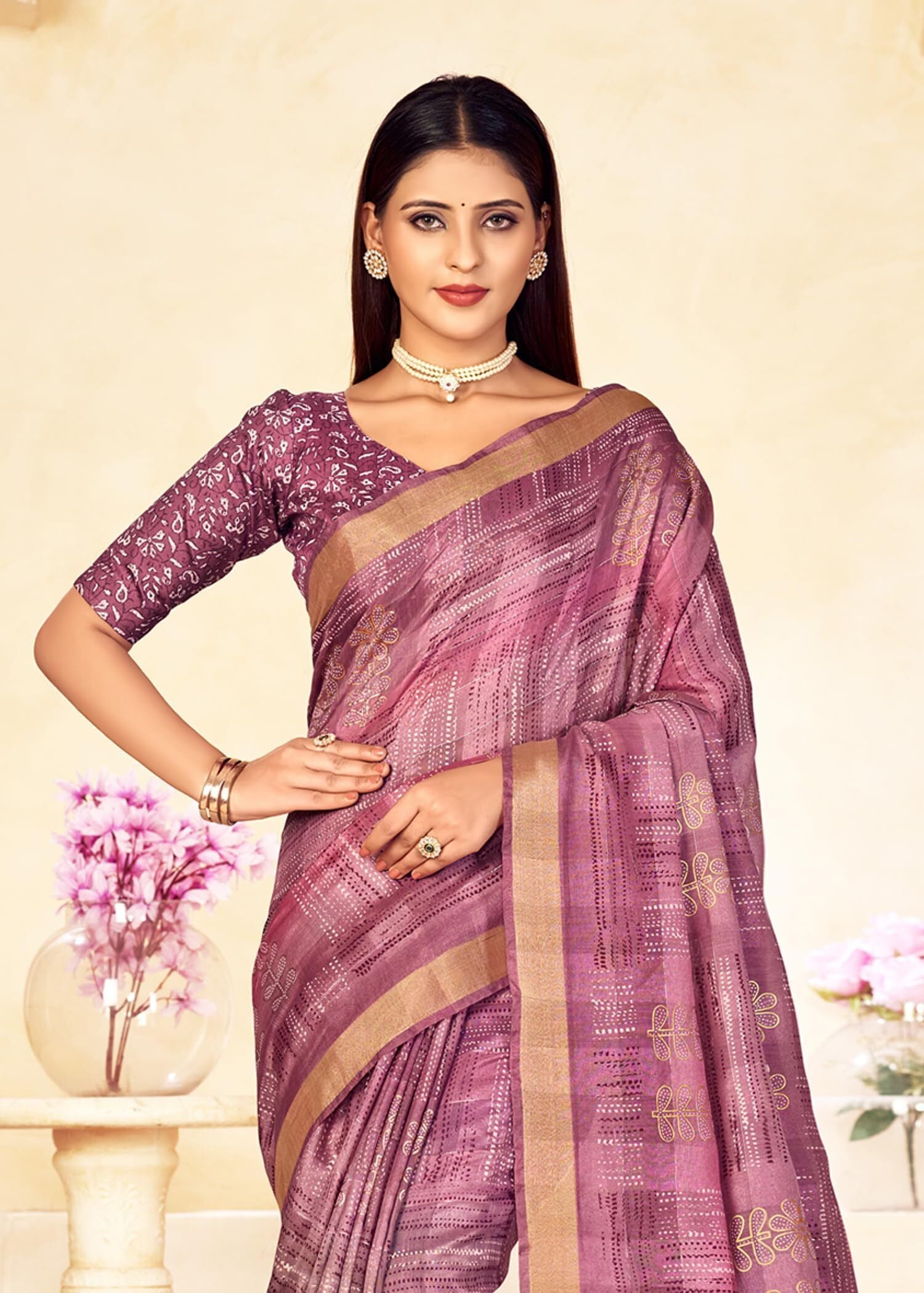Shaded Saree with Zari Border and Soft Cotton (Purple)