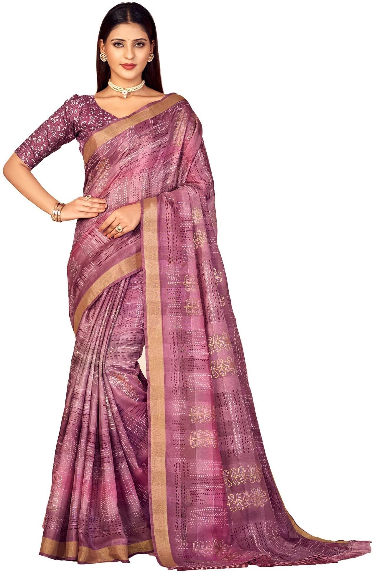 Shaded Saree with Zari Border and Soft Cotton (Purple)