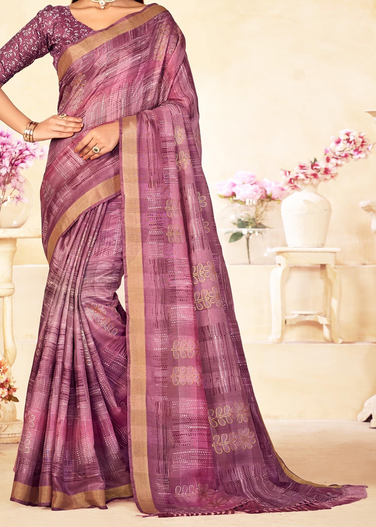 Shaded Saree with Zari Border and Soft Cotton (Purple)