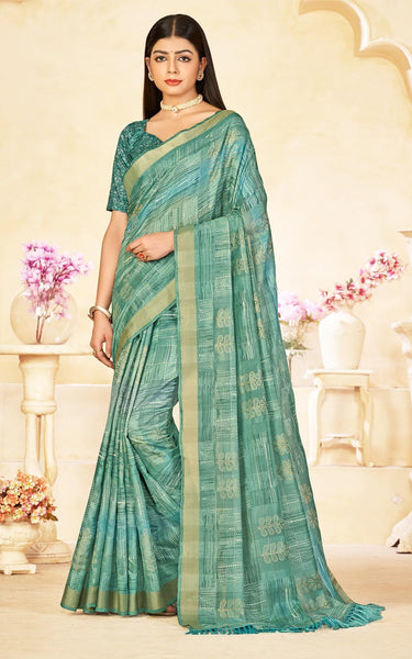 Checkered, Color Block Bollywood Chanderi, Cotton Silk Saree (Brown)