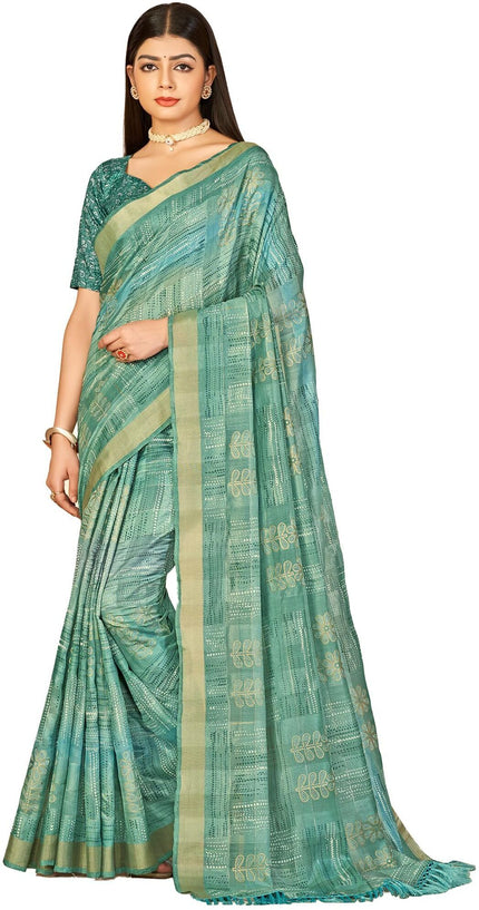 Shaded Saree with Zari Border and Soft Cotton (Green)