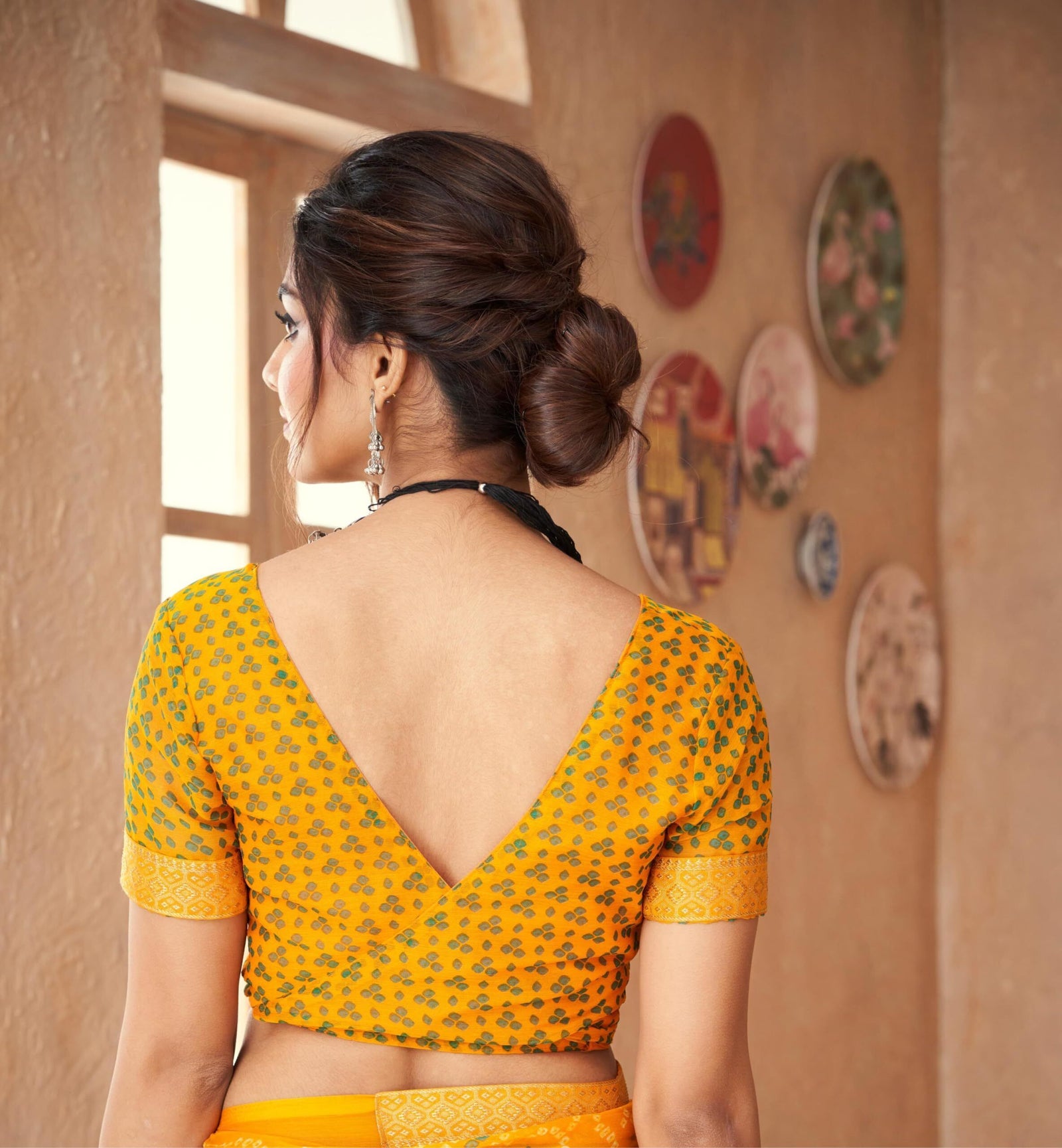 Bandhani Print Chiffon Georgette Saree with Attached Border (Yellow)