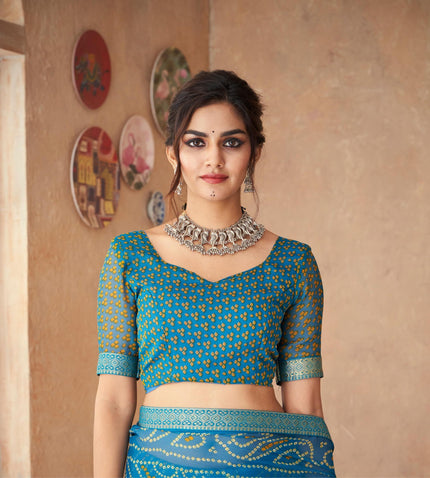 Graphic Bandhani Chiffon Georgette Saree (Sky Blue)