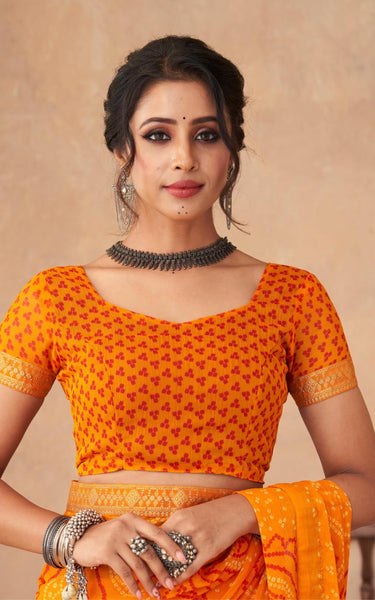Graphic Print, Printed Bandhani Chiffon, Georgette Saree (Orange)