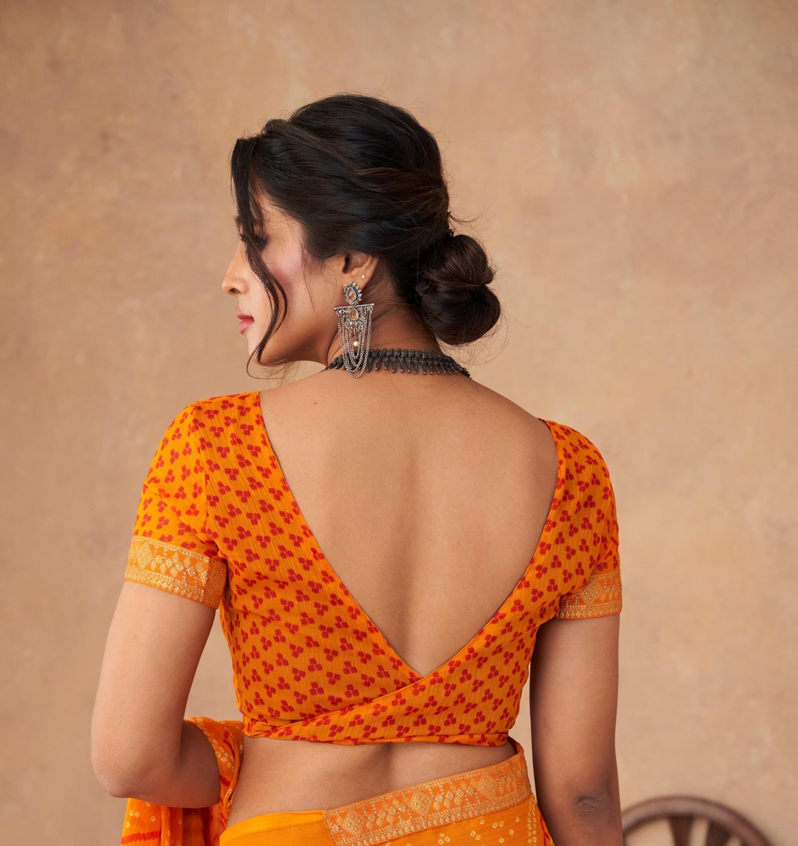Bandhani Print Chiffon Georgette Saree with Attached Border (Orange)