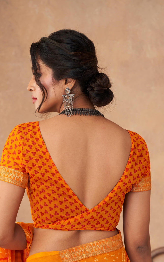 Graphic Print, Printed Bandhani Chiffon, Georgette Saree (Orange)