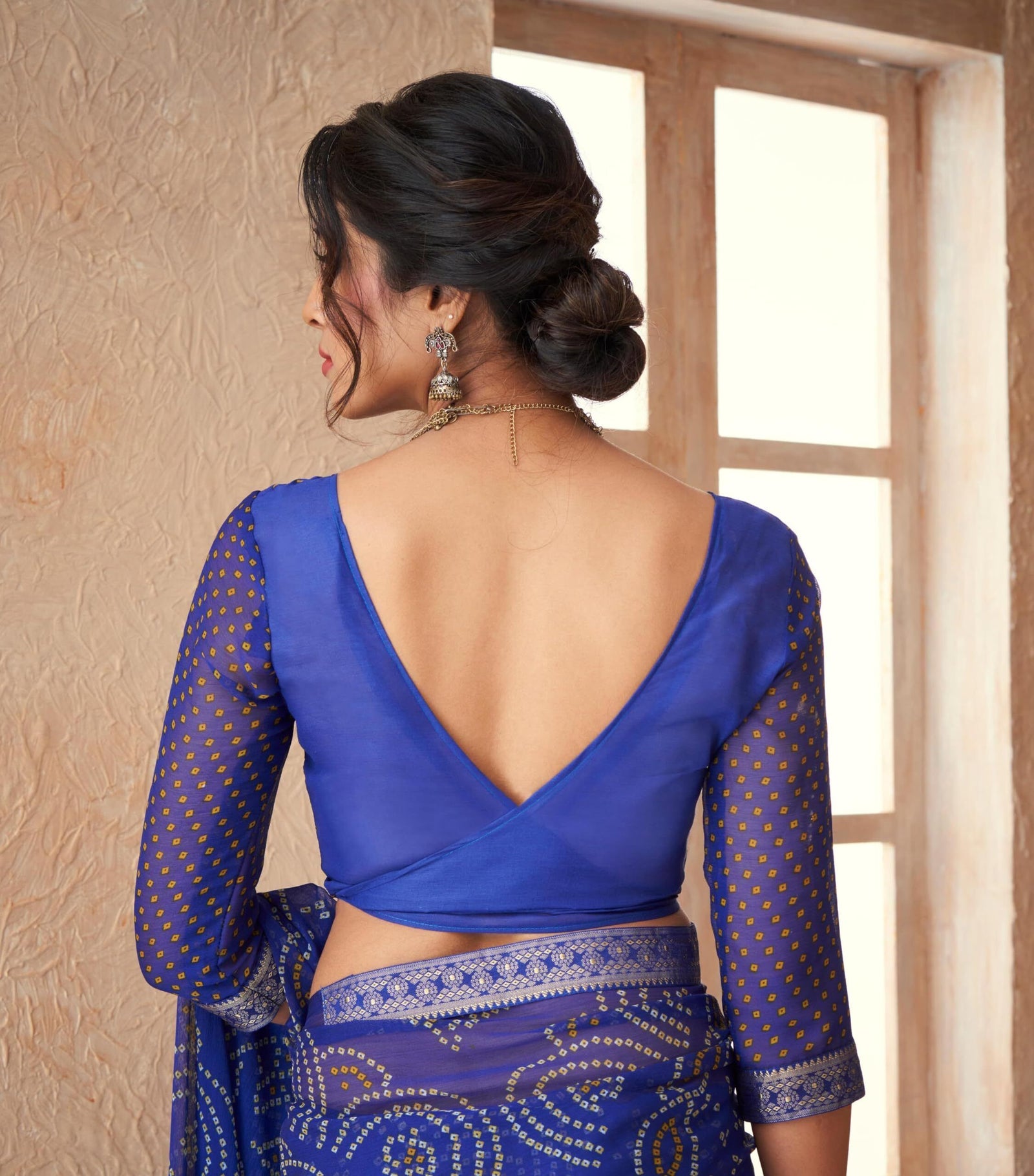 Bandhani Print Chiffon Georgette Saree with Attached Border (Royal Blue)