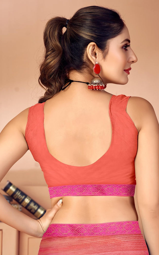 Geometric Print, Graphic Print, Printed Bollywood Chiffon, Lace Saree (Pink)