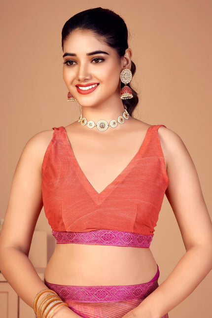 Geometric Print, Graphic Print, Printed Bollywood Chiffon, Lace Saree (Pink)