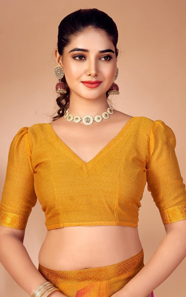 Geometric Print, Graphic Print, Printed Bollywood Chiffon, Lace Saree (Honey Yellow)