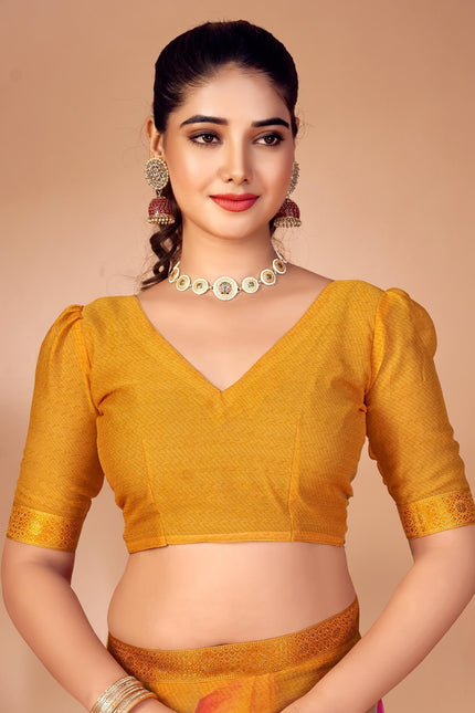 Geometric Print, Graphic Print, Printed Bollywood Chiffon, Lace Saree (Orange)