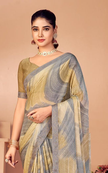 Checkered, Geometric Print, Printed Chanderi Cotton Blend, Dupion Silk Saree (Pink)