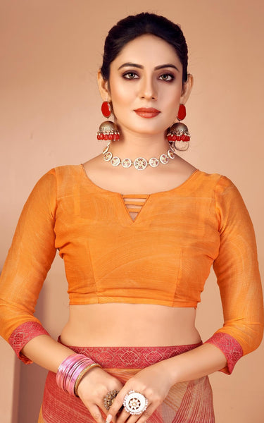 Fancy Multicolored printed, Chiffon saree with attached banarasi border (Gold)