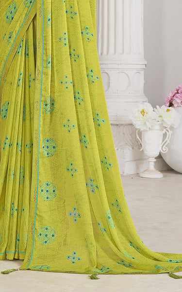 Printed Daily Wear Cotton Silk, Tussar Silk Saree (Lemon)