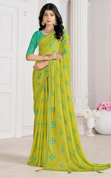 Printed Daily Wear Cotton Silk, Tussar Silk Saree (Lemon)