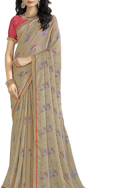 Printed Daily Wear Chiffon Saree (Cream)