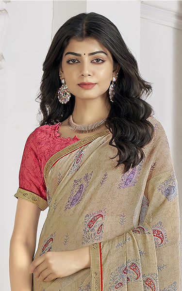 Printed Daily Wear Chiffon Saree (Cream)