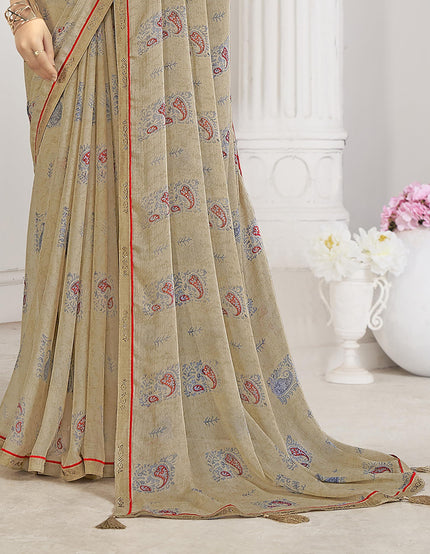 Printed Daily Wear Chiffon Saree (Cream)