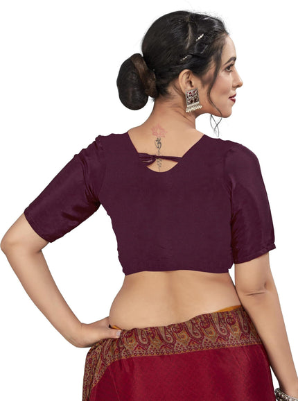 Plain Self Printed, Italian Silk Crape Saree With Contrast Pallu (Maroon)