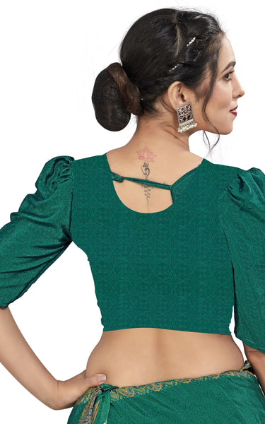 Plain Self Printed, Italian Silk Crape Saree With Contrast Pallu (Dark Green)