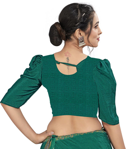 Plain Self Printed, Italian Silk Crape Saree With Contrast Pallu (Dark Green)