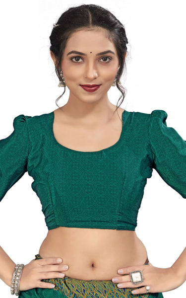 Plain Self Printed, Italian Silk Crape Saree With Contrast Pallu (Dark Green)