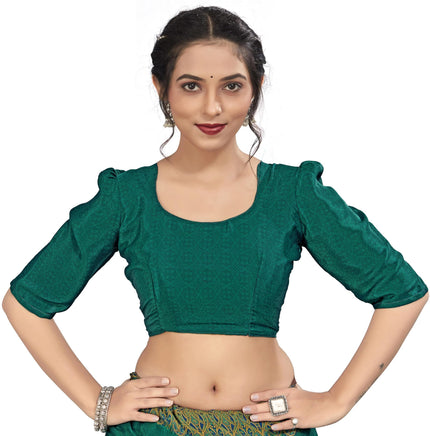 Plain Self Printed, Italian Silk Crape Saree With Contrast Pallu (Dark Green)